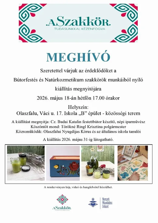 'Bútorfestés és Natúrkozmetikum szakkörök munkáiból nyíló kiállítás megnyitó' cikk borítóképe